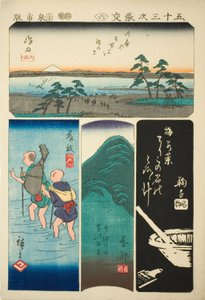 Shimada, Fujieda, Okabe y Mariko, no. 6 de la serie "Recortes de las cincuenta y tres estaciones" de Utagawa Hiroshige