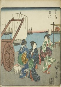 Shinagawa, de la serie "Cincuenta y tres estaciones [del Tokaido] (Gojusan tsugi)," también conocida como el Tokaido de figuras (Jinbutsu Tokaido)