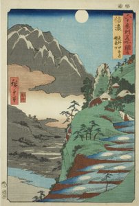 Provincia de Shinano: La luna reflejada en los campos de arroz de Sarashina cerca del Monte Kyodai, de la serie "Lugares famosos en las sesenta y tantas provincias"