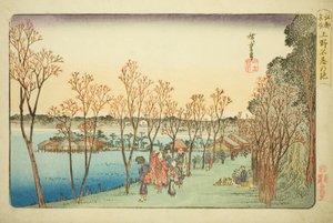 Estanque Shinobazu en Ueno (Ueno Shinobazu no ike), de la serie "Lugares famosos en Edo (Koto meisho)" de Utagawa Hiroshige