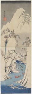 Escena de nieve junto al río Fuji, c. 1842