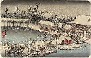 Nieve en el terreno del santuario de Kameido Tenman, 1832-1834