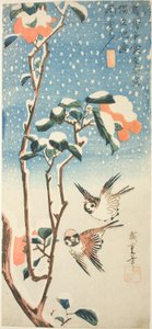 Gorriones y camelia en la nieve de Utagawa Hiroshige
