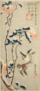 Gorriones y camelia en la nieve de Utagawa Hiroshige