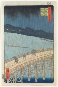 Ducha repentina sobre el puente Ōhashi y Atake, de la serie "Cien vistas famosas de Edo"