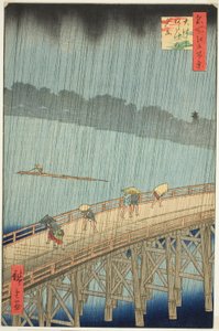 Lluvia repentina sobre el puente Shin Ohashi y Atake (Ohashi Atake no yudachi), de la serie "Cien vistas famosas de Edo (Meisho Edo hyakkei)"