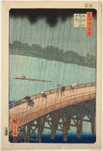 Chubasco repentino sobre el puente Shin Ohashi y Atake (Ohashi Atake no yudachi), de la serie "Cien vistas famosas de Edo (Meisho Edo hyakkei)"