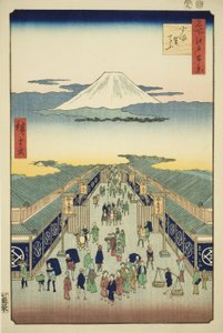 Surugacho, de la serie "Cien vistas famosas de Edo (Meisho Edo hyakkei)" de Utagawa Hiroshige