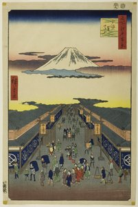 Surugacho, de la serie "Cien vistas famosas de Edo (Meisho Edo hyakkei)" de Utagawa Hiroshige