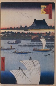 Teppozu y Templo Tsukiji Monzeki Cien Vistas Famosas de Edo, 1856-1858 de Utagawa Hiroshige