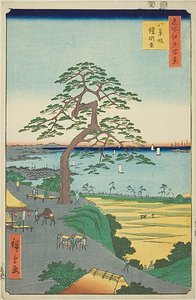 El pino colgante de armadura en Hakkeizaka (Hakkeizaka Yoroikakematsu), nº 26 de la serie "Cien vistas famosas de Edo (Meisho Edo hyakkei)". de Utagawa Hiroshige