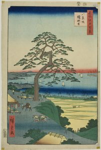 El Pino Colgante de Armadura en Hakkeizaka (Hakkeizaka Yoroikakematsu), de la serie "Cien Vistas Famosas de Edo (Meisho Edo hyakkei)" de Utagawa Hiroshige