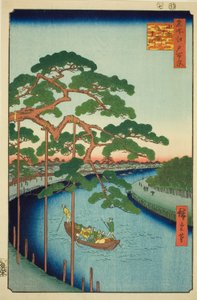 Los cinco pinos en el río Onagi (Onagigawa Gohonmatsu), de la serie "Cien vistas famosas de Edo (Meisho Edo hyakkei)"