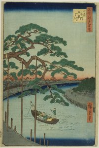Los cinco pinos del río Onagi (Onagigawa Gohonmatsu), de la serie "Cien vistas famosas de Edo (Meisho Edo hyakkei)" de Utagawa Hiroshige