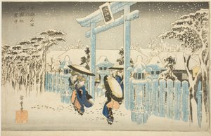El templo Gion en la nieve (Gionsha setchu), de la serie "Lugares famosos en Kioto (Kyoto meisho no uchi)" de Utagawa Hiroshige
