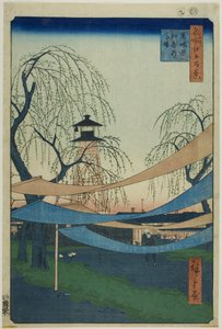 El picadero de Hatsune en Bakuro-cho (Bakuro-cho Hatsune no Baba), de la serie "Cien vistas famosas de Edo (Meisho Edo hyakkei)". de Utagawa Hiroshige