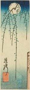 La escena Michiyuki de la obra Ohan y Choemon (Michiyuki, Ohan Choemon), sección de una hoja de la serie "Reflejos de dramas en recortes (Harimaze joruri kagami)" de Utagawa Hiroshige