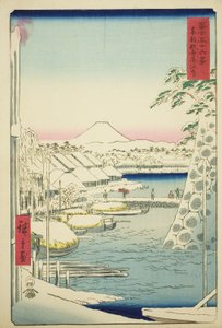 La ribera en Sukiya en la capital oriental (Toto Sukiyagashi), de la serie "Treinta y seis vistas del monte Fuji (Fuji sanjurokkei)" de Utagawa Hiroshige