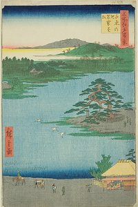 El pino de la túnica en el estanque Senzoku (Senzoku no ike Kesakakematsu), nº 110 de la serie "Cien vistas famosas de Edo (Meisho Edo hyakkei)".