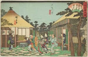 El restaurante Tagawaya frente a Daionji (Daionji mae, Tagawaya), de la serie "Restaurantes famosos de Edo (Edo komei kaitei zukushi)" de Utagawa Hiroshige