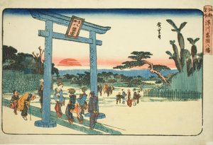 El Santuario Tomigaoka Hachiman en Fukagawa, de la serie "Lugares Famosos en Edo" de Utagawa Hiroshige