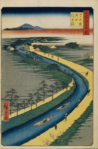 Remolcadores en el canal Yotsugi dori Cien vistas famosas de Edo de Utagawa Hiroshige