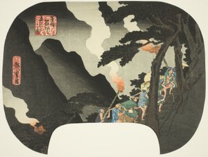Viajando de noche en las montañas Hakone en la frontera de las provincias de Izu y Sagami, de la serie "Lugares famosos en las diversas provincias" de Utagawa Hiroshige