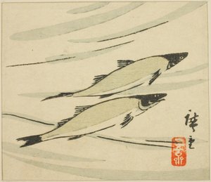 Trucha, sección de una hoja de harimaze de Utagawa Hiroshige