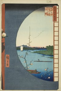 Vista desde Massaki del Santuario Suijin, Inlet Uchigawa y Sekiya, de la serie "Cien Vistas Famosas de Edo"