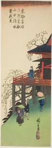Viendo los cerezos en flor desde el Salón Kiyomizu en Toeizan en Ueno (Ueno Toeizan chu Kiyomizudo no hanami), de la serie "Vistas famosas de la capital oriental (Toto meisho)"