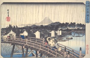 Lluvia Blanca sobre el Puente Nihon, de la serie Lugares Famosos de la Capital Oriental de Utagawa Hiroshige