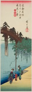Glicinas en plena floración sobre el estanque del santuario de Kameido (Kameido ike chu fujibana no sakari), de la serie "Lugares famosos de la capital oriental (Toto meisho)" de Utagawa Hiroshige