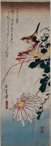 Chochín y crisantemos de Utagawa Hiroshige