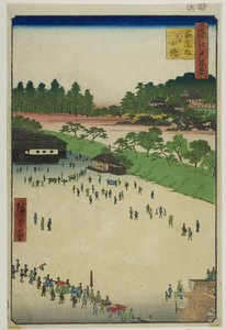 Yastukoji, Interior de la Puerta Sujikai (Sujikai-uchi Yatsukoji), de la serie "Cien vistas famosas de Edo (Meisho Edo hyakkei)" de Utagawa Hiroshige