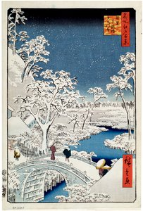 Colina Yuhi y el puente del tambor en Meguro, Cien vistas famosas de Edo, 1856-1858