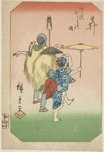 Yui, sección de una hoja de la serie "Imágenes de las Cincuenta y Tres Estaciones del Camino Tokaido (Tokaido gojusan tsugi zue)" de Utagawa Hiroshige