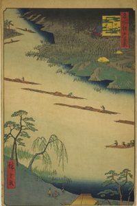 Templo Zenkoji y el Ferry en Kawaguchi, de la serie "Cien vistas famosas de Edo"
