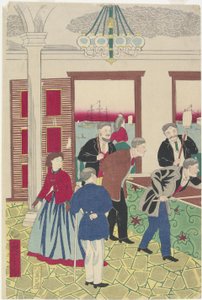 Extranjeros en una partida de billar, finales del siglo XIX de Utagawa Hiroshige III