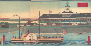 El hotel Tsukiji en Tokio, 5º mes, 1870 de Utagawa Hiroshige III