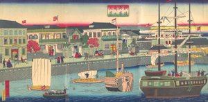 Vista del Frente Marítimo en Yokohama de Utagawa Hiroshige III