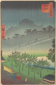 Vista Nocturna de Kiribata en Lluvia en Akasaka, 1859