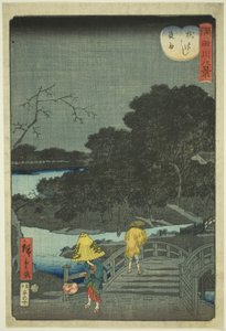 Lluvia Nocturna en el Puente Makura (Makurabashi yau), de la serie "Ocho Vistas del Río Sumida (Sumidagawa hakkei)" de Utagawa Hiroshige II