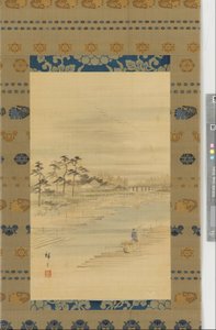 Paisaje fluvial: patios de madera y balsas, mediados del siglo XIX de Utagawa Hiroshige II