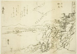 Boceto para Luna de otoño en el templo Ishiyama (Ishiyama no shugetsu), de la serie "Ocho vistas en la provincia de Omi (Omi hakkei)"