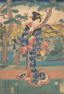 Niña joven en casa de té en Iriya, mediados del siglo XIX de Utagawa Hiroshige II