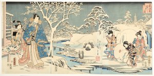 Un Genji oriental en un jardín nevado