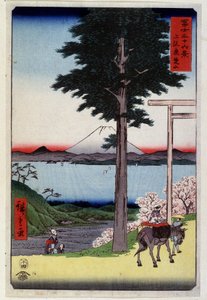 Monte Fuji detrás de una secuoya - Estampa japonesa de Hiroshige Utagawa de Utagawa II Hiroshige