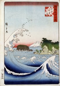 Monte Fuji detrás del mar agitado - Estampa japonesa de Hiroshige