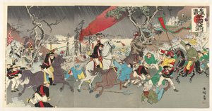 Gran Victoria del Imperio Japonés en la Feroz Batalla de Pyongyang Heijô besó teikoku daishôri de Utagawa Kokunimasa