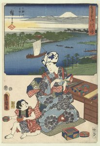 Kawasaki (título sobre objeto) De 53 estaciones puerta twee penselen (título de la serie) Sohitsu gojusan tsugi (título de la serie sobre el objeto) de Utagawa Kunisada (I)